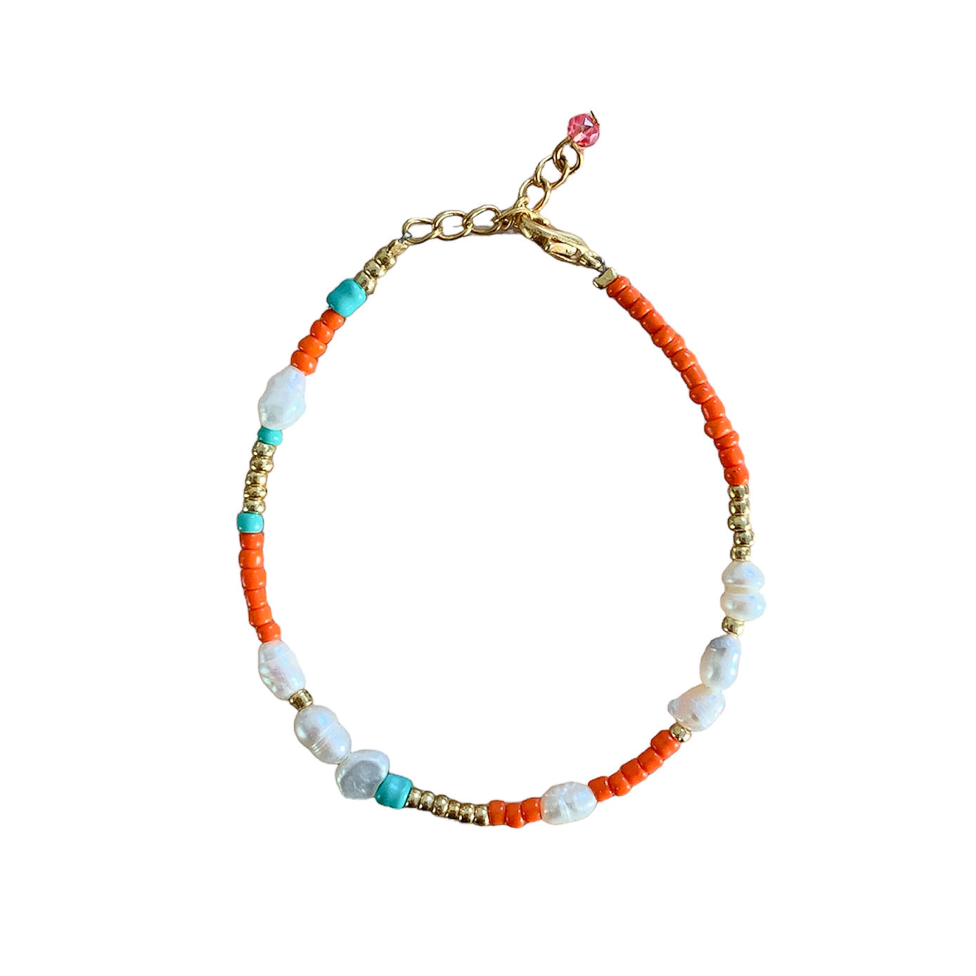 kralen armbandje groen/oranje met parels