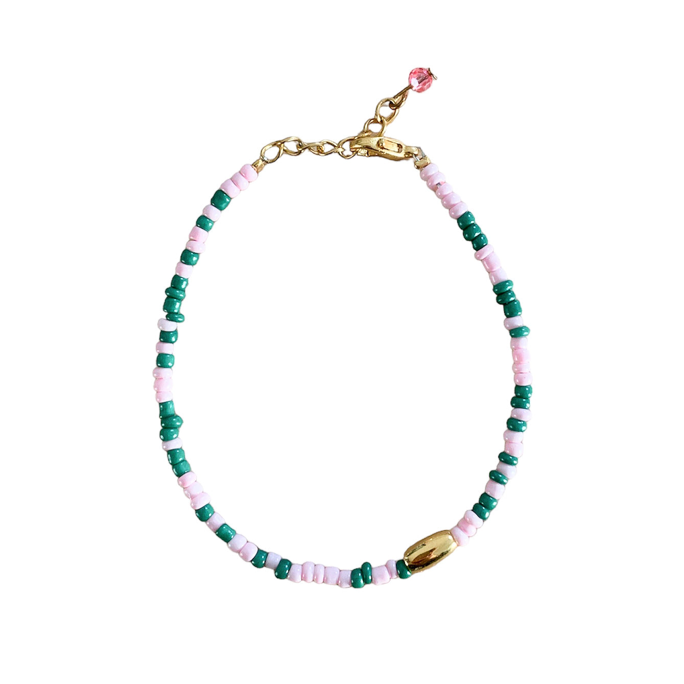 kralen armbandje groen/roze
