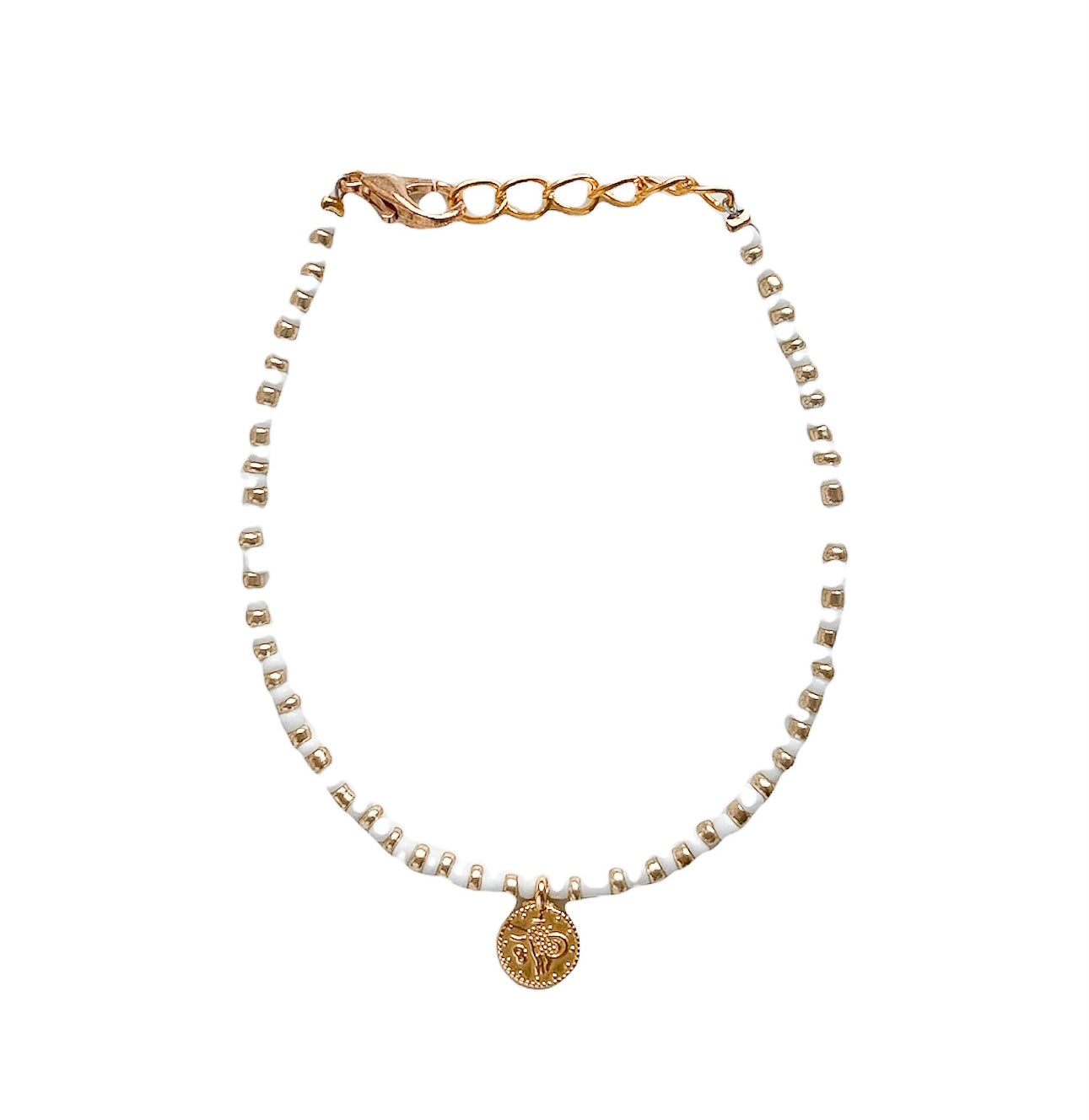 kralen armbandje rvs met muntje, goud en wit armbandje