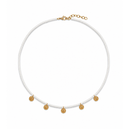 kralen ketting met gouden muntjes ene witte kralen
