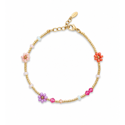 kralen armband met bloemen goud
