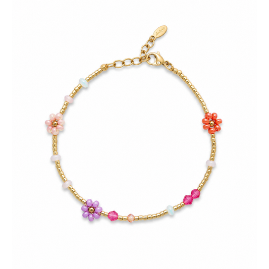 kralen armband met bloemen goud
