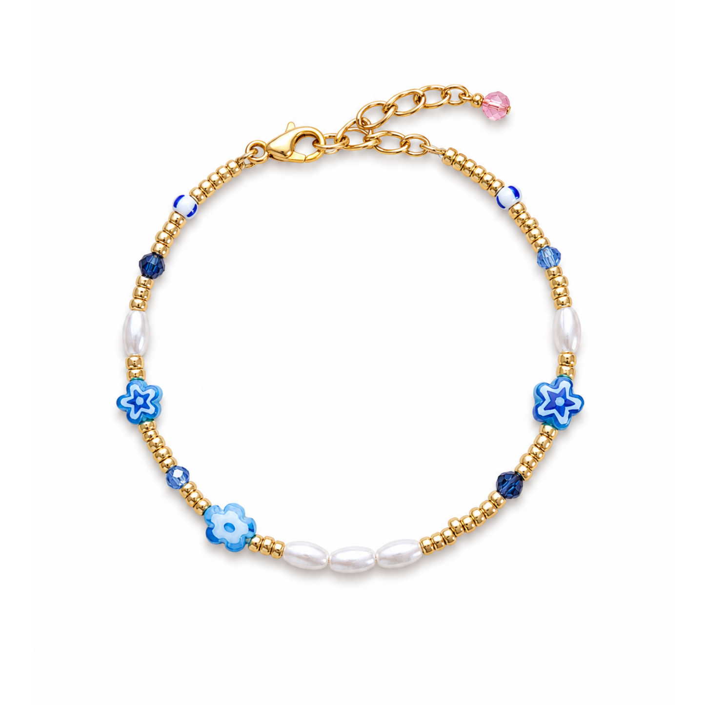 kralen armband met blauwe bloemen